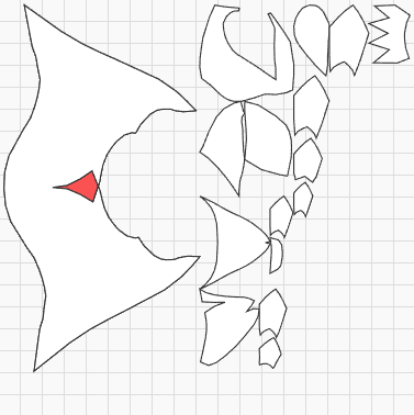 Pattern with one piece having a self-intersecting area highlighted in red.